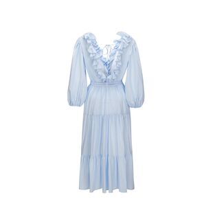 Casual Wrap Blue Dress with Ruffles Size M New